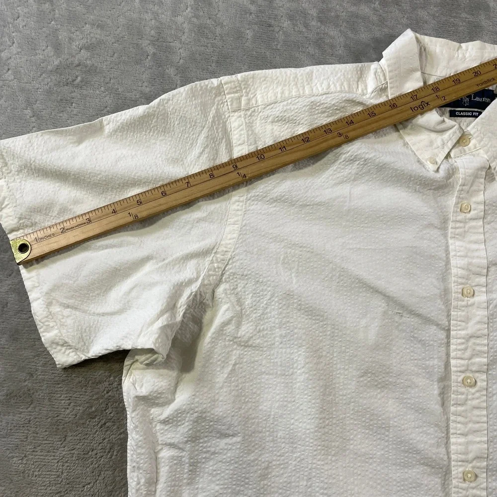 Ralph Lauren Seersucker Shirt Mens XXL White Button Classic Fit Summer Beach